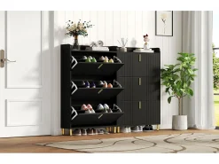 Best 2 Armários de sapatos com três portas - 2 x 80 x 23,5 x 123,5 cm - com 6 compartimentos + dispositivo anti-tombamento - MDF - Móvel De Arrumação|Sapateira