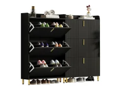Best 2 Armários de sapatos com três portas - 2 x 80 x 23,5 x 123,5 cm - com 6 compartimentos + dispositivo anti-tombamento - MDF - Móvel De Arrumação|Sapateira