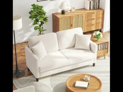 2/3 assentos em Teddy Velvet, sofá de conforto à direita em madeira maciça, sofá com apoios de braços, 165x78x89cm,*DripeX Outlet
