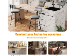 4 cadeiras de bar cinza com encosto, estilo industrial, altura do assento 65 cm^ Outlet