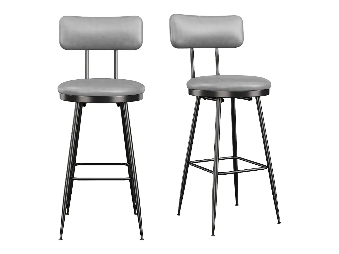 2 cadeiras de bar cinza com encosto, estilo industrial, altura do assento 65 cm, couro sintético^ Outlet