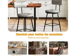 2 cadeiras de bar cinza com encosto, estilo industrial, altura do assento 65 cm, couro sintético^ Outlet