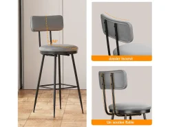 2 cadeiras de bar cinza com encosto, estilo industrial, altura do assento 65 cm, couro sintético^ Outlet