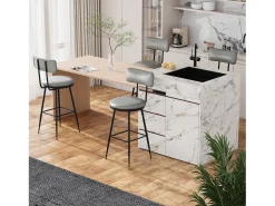 2 cadeiras de bar cinza com encosto, estilo industrial, altura do assento 65 cm, couro sintético^ Outlet