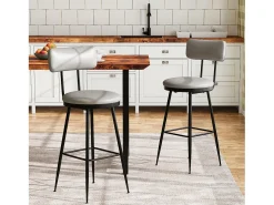 2 cadeiras de bar cinza com encosto, estilo industrial, altura do assento 65 cm, couro sintético^ Outlet