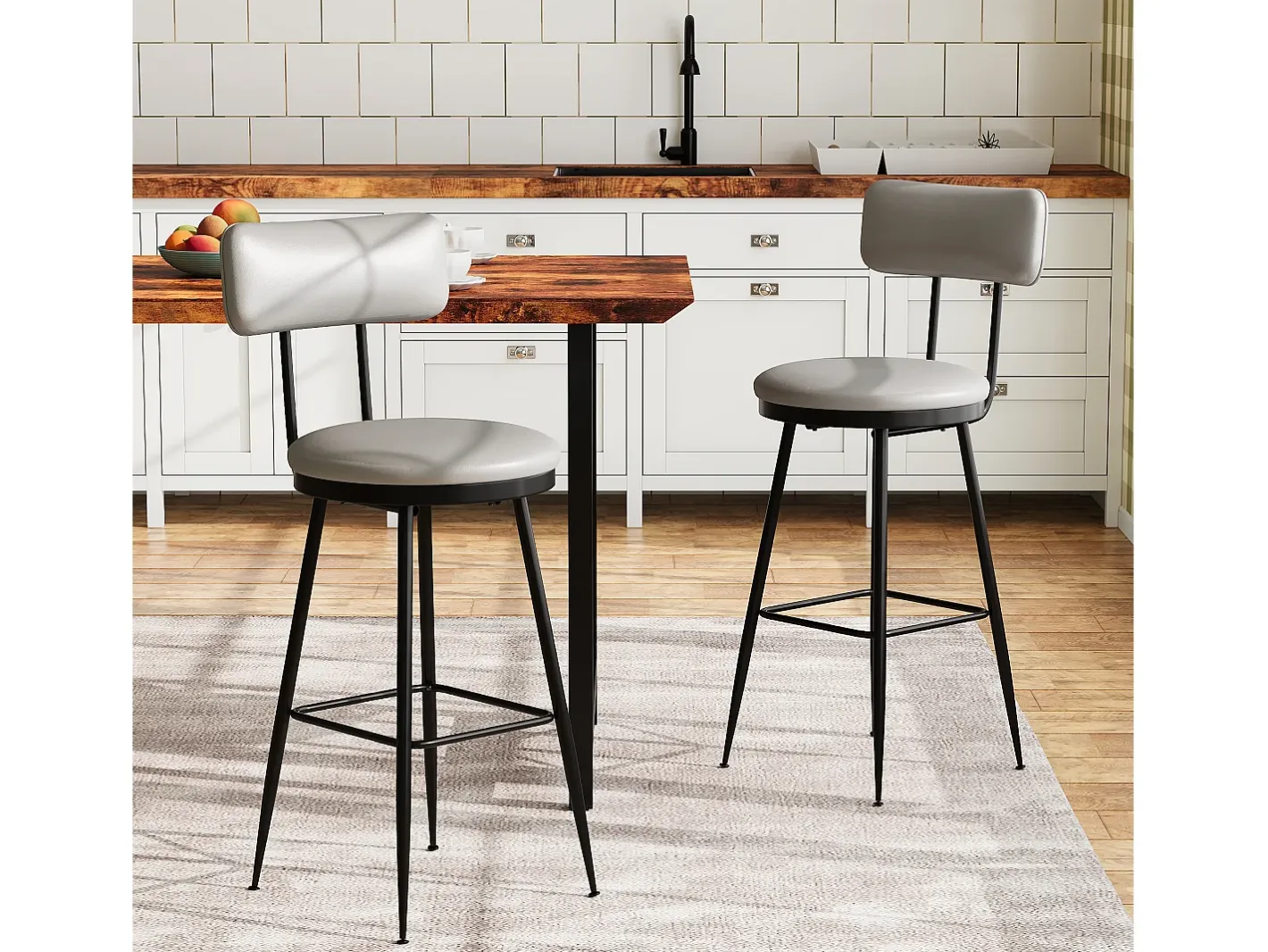 2 cadeiras de bar cinza com encosto, estilo industrial, altura do assento 65 cm, couro sintético^ Outlet