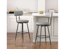 2 cadeiras de bar cinza com encosto, estilo industrial, altura do assento 65 cm, couro sintético^ Outlet
