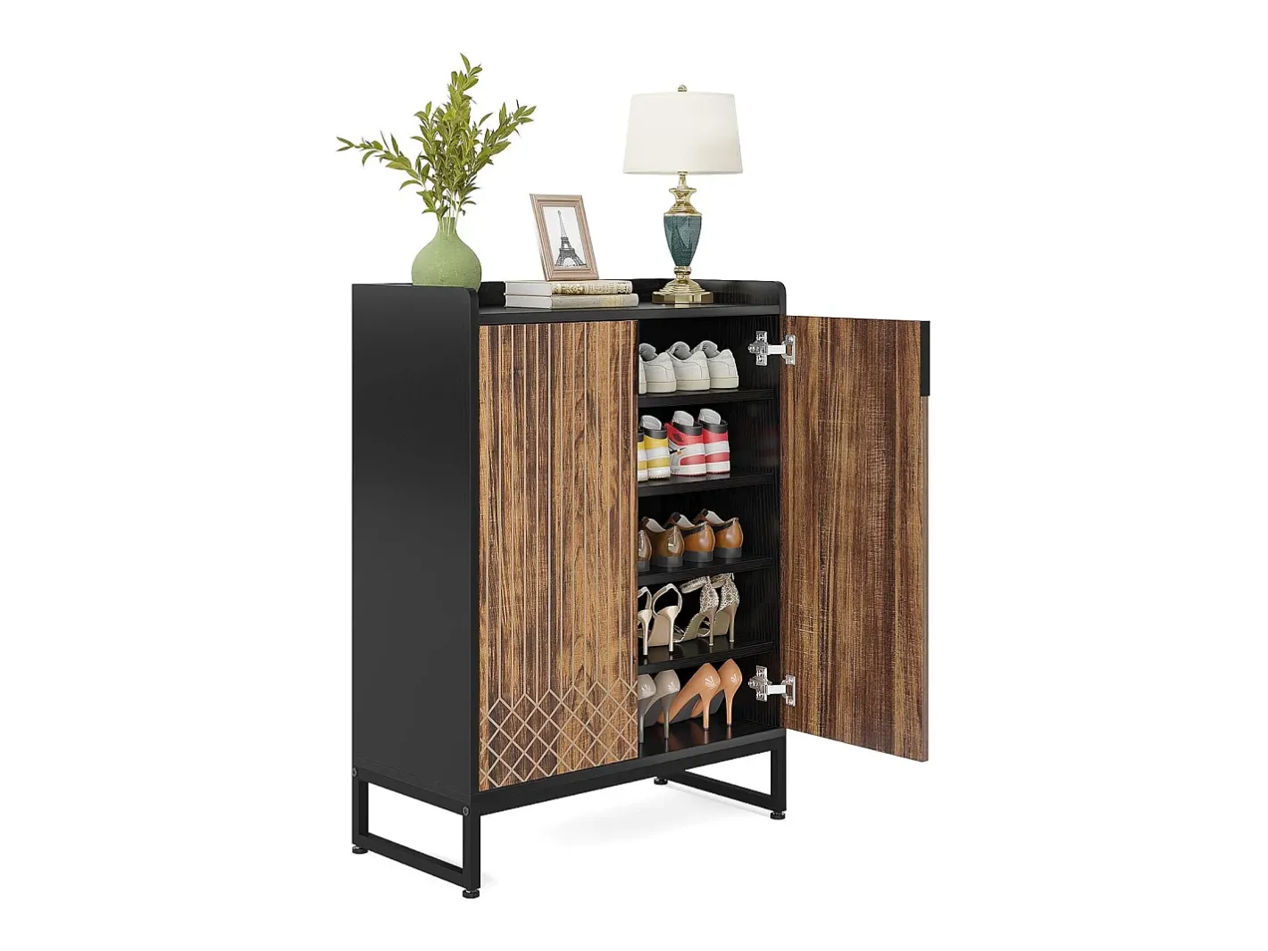 25 Pares de placas para sapatos, Armário Etagere de Grande Capacidade com Estrutura Preta para Entrada^Tribesigns Best