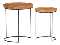 2 pcs conj. de mesas de centro madeira de acácia maciça e aço^vidaxl Clearance