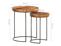2 pcs conj. de mesas de centro madeira de acácia maciça e aço^vidaxl Clearance