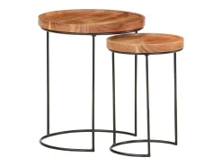 2 pcs conj. de mesas de centro madeira de acácia maciça e aço^vidaxl Clearance