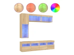 7 pcs conj. móveis de parede p/ TV c/ luzes LED carvalho sonoma*vidaxl Outlet