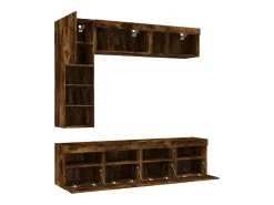 7 pcs conj. móveis de parede p/ TV c/ luzes LED carvalho fumado*vidaxl New