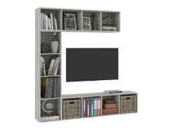 3 pcs conjunto armário TV/estante 180x30x180cm cimento PT784275^