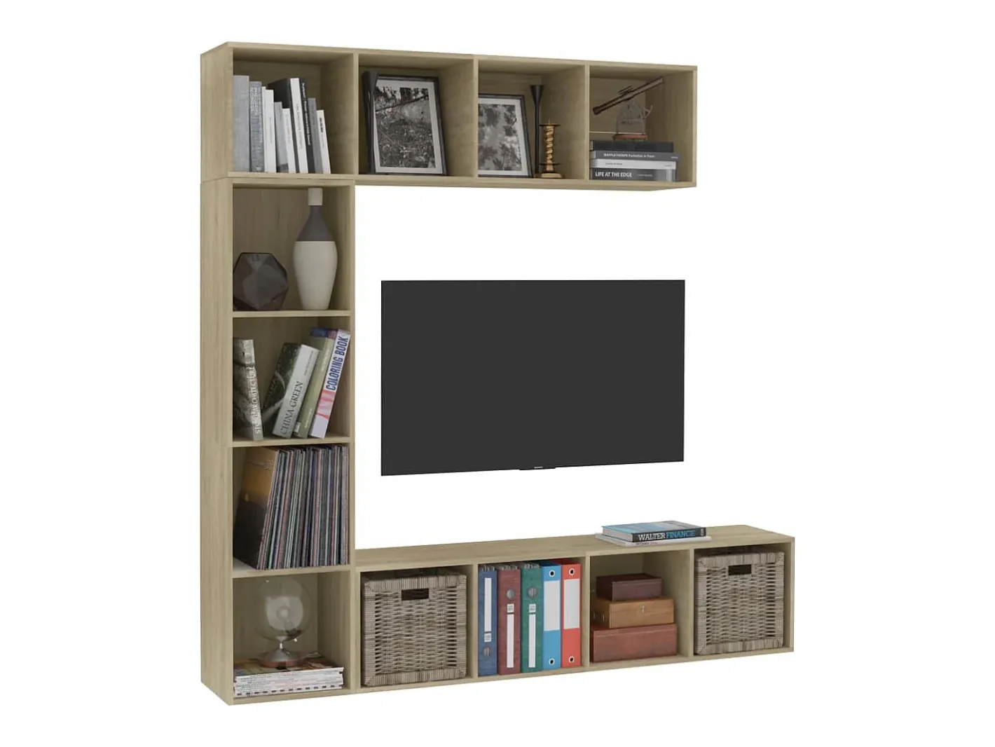 3 pcs conjunto armário TV/estante 180x30x180 cm carvalho sonoma PT395863^ Online