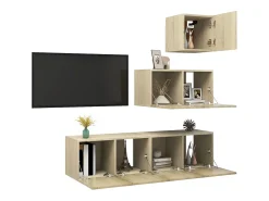 4 pcs conjunto de móveis de TV contraplacado carvalho sonoma PT387123* Sale
