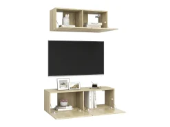 2 pcs conjunto de móveis TV derivados madeira carvalho sonoma PT123659* Sale