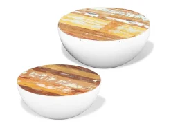 2 pcs conjunto mesas centro formato tigela madeira reciclada PT459037^ Clearance