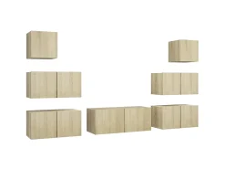 7 pcs conjunto móveis de TV derivados madeira carvalho sonoma PT216107^ New