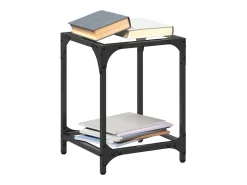 2 pcs Mesas de centro | Mesa de apoio | Mesa de café c/ topo vidro 30x30x40cm aço^ Sale