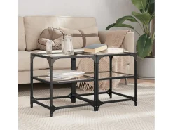 2 pcs Mesas de centro | Mesa de apoio | Mesa de café c/ topo vidro 40x40x45cm aço^ Clearance