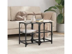 2 pcs Mesas de centro | Mesa de apoio | Mesa de café c/ tampo vidro 30x30x45cm aço* Hot