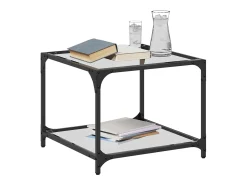 2 pcs Mesas de centro | Mesa de apoio | Mesa de café c/ topo vidro 50x50x40cm aço^ Outlet