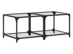 2 pcs Mesas de centro | Mesa de apoio | Mesa de café c/ topo vidro 50x50x40cm aço^ Outlet