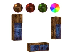 4 pcs móveis de parede para TV com luzes LED carvalho fumado*vidaxl Clearance