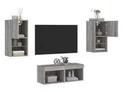 vidaxl Móvel De Tv*4 pcs móveis de parede para TV com luzes LED sonoma Cinzento