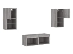 vidaxl Móvel De Tv*4 pcs móveis de parede para TV com luzes LED sonoma Cinzento