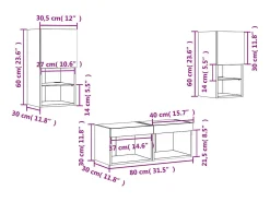 vidaxl Móvel De Tv*4 pcs móveis de parede para TV com luzes LED sonoma Cinzento