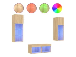 4 pcs móveis de parede para TV com luzes LED carvalho sonoma PT789676^ Hot