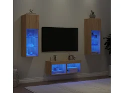 4 pcs móveis de parede para TV com luzes LED carvalho sonoma PT789676^ Hot