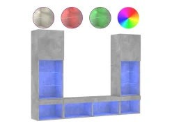 vidaxl Móvel De Tv*5 pcs móveis parede p/ TV c/ LEDs deriv. madeira cinza cimento Cinzento