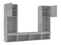 vidaxl Móvel De Tv*5 pcs móveis parede p/ TV c/ LEDs deriv. madeira cinza cimento Cinzento