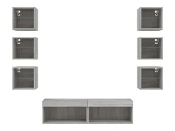vidaxl Móvel De Tv*8 pcs móveis parede p/ TV c/ LEDs deriv. madeira cinza sonoma Cinzento