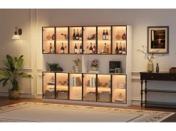 2 Vitrines Altas Modernas de Vidro - 120 x 34 x 200 cm - com LEDs + 6 Portas + Prateleira - Aglomerado -*Merax