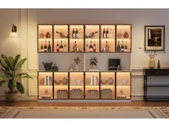 2 Vitrines Altas Modernas de Vidro - 120 x 34 x 200 cm - com LEDs + 6 Portas + Prateleira - Aglomerado -*Merax