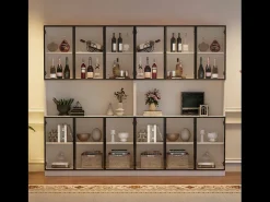 2 Vitrines Altas Modernas de Vidro - 120 x 34 x 200 cm - com LEDs + 6 Portas + Prateleira - Aglomerado -*Merax