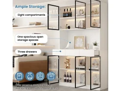 2 Vitrines altas modernas de vidro - 120 x 36 x 200 cm - com LEDs + 6 portas - para coleções/quarto - aglomerado -*Merax Best