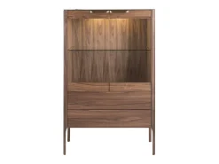 Hot Aparador alto em nogueira com tampo de vidro em imitação de mármore e iluminação interior 3075 Vitrina
