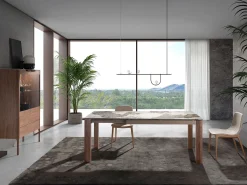 Hot Aparador alto em nogueira com tampo de vidro em imitação de mármore e iluminação interior 3075 Vitrina