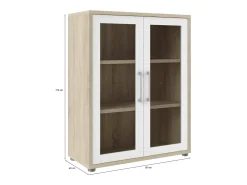 Aparador Ampezzo, Buffet de sala, Aparador de sala, Despensa de cozinha, 89x40 h113 cm, Carvalho e Branco*Dmora Best