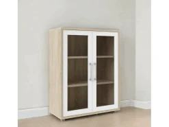 Aparador Ampezzo, Buffet de sala, Aparador de sala, Despensa de cozinha, 89x40 h113 cm, Carvalho e Branco*Dmora Best