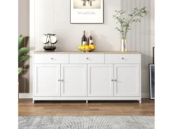Best Aparador com acabamento em madeira branca, armário de cozinha com bancada, 160 x 37 x 75 cm, Vitrina