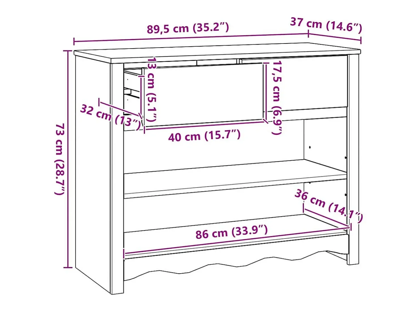Aparador com gaveta Drammen 89,5 x 37 x 73 cm*vidaxl Discount