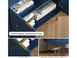 Aparador de Duas Portas em Azul Marinho com Pés Dourados – Design Moderno e Elegante^ Online