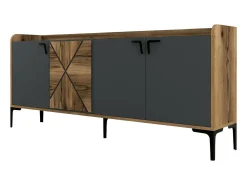Aparador Dilici, Buffet de sala de estar, Madia de sala de estar, Despensa de cozinha, 180x35h78 cm, Nogueira e Antracite^Dmora New