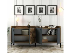 Aparador Dilici, Buffet de sala de estar, Madia de sala de estar, Despensa de cozinha, 180x35h78 cm, Nogueira e Antracite^Dmora New